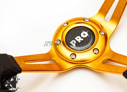 PRO+ Руль спортивный D 350 мм с вылетом 90 мм Drifting желтый винил