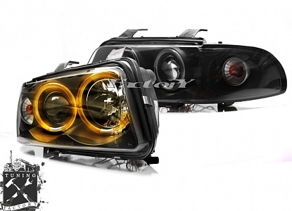 Фары с "Angel eyes" для Audi A4 B5, черные sonar