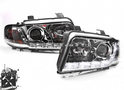 Фары с ходовыми огнями для Audi A4 B5, хром